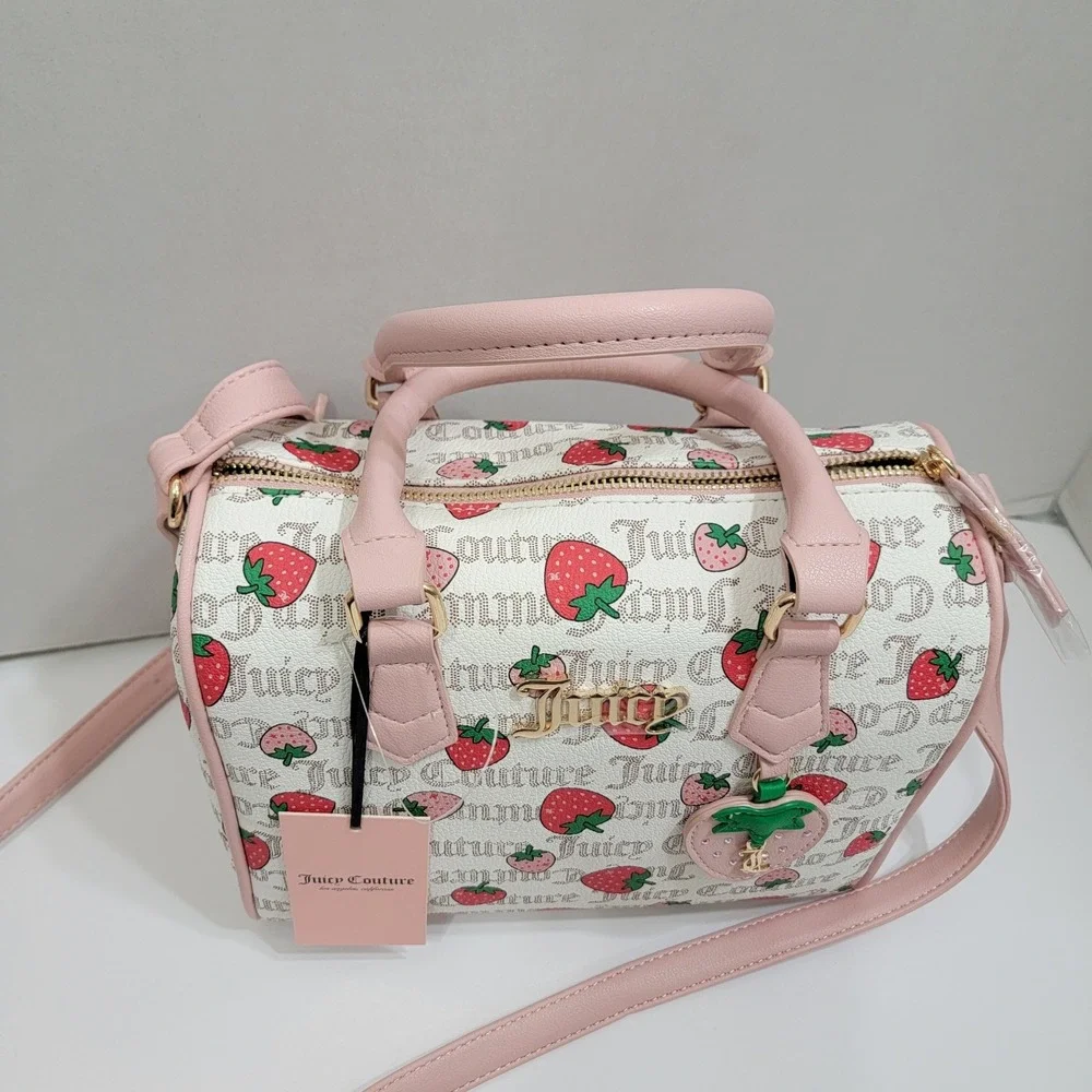 NEW Juicy Couture Pecan White Multi/Pink Diamond Freshly Picked Satchel Strawber